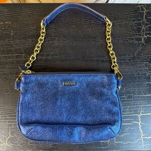Fossil Navy Shoulder Bag with Gold Accents